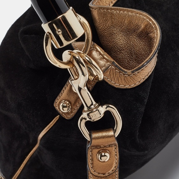 GUCCI Black/Gold Hysteria Embossed Suede Large Indy Hobo - Picture 8 of 8